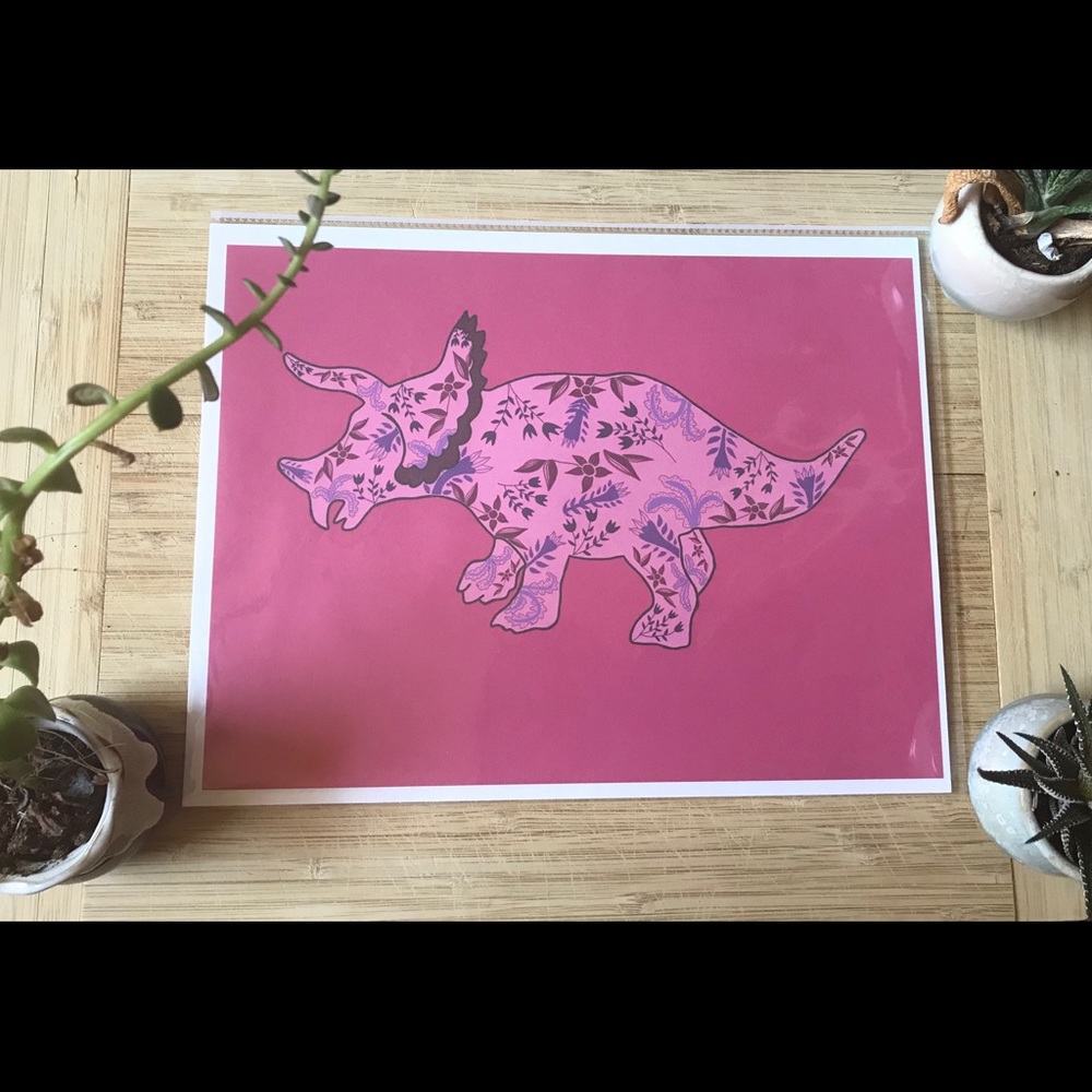 COPY - Floral Dino wall art pink and purples